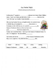 English worksheet: Cloze - Guy Fawkes