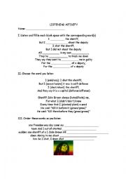 English worksheet: Song I shot the sheriff