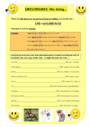 English Worksheet: likes dislikes - LIKE DOING