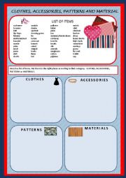 English Worksheet: Clothes, accessories, patterns and material