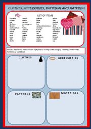 English Worksheet: Clothes, accessories, patterns and material