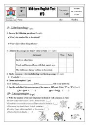 English Worksheet: Mid term test N3 for 7th formers