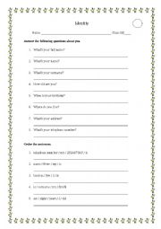 English worksheet: Identity