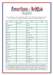 English Worksheet: American and British English