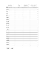 English worksheet: Irregular Verbs Test (II) 