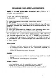 English Worksheet: First Certificate Speaking text sample questions