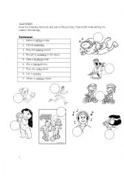 English Worksheet: Present Continous- Present Progressive sentences