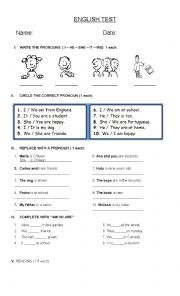 English Worksheet: Subject pronouns / TO BE present 