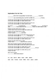 English worksheet: September/Cry For You Song Worksheet