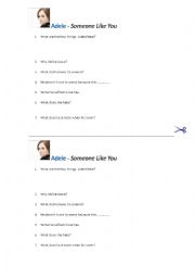 English Worksheet: Adele - Someone Like You Worksheet