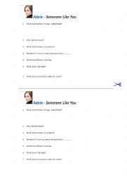 English worksheet: Adele - Someone Like You Worksheet