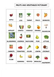 English Worksheet: Fruits & Vegetables Pictionary