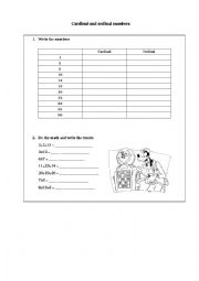 English worksheet: cardinal and ordinal numbers