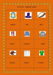 English Worksheet: CLOTHES - MEMORY GAME