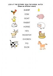 English Worksheet: LOOK AT THE FARM ANIMALS. MATCH