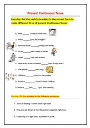 English Worksheet: Present Continuous