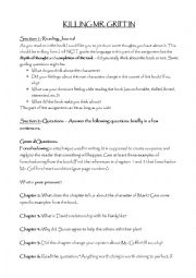 English worksheet: Killing Mr. Griffin - Book Tasks