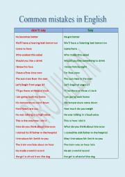 English Worksheet: Common mistakes in English