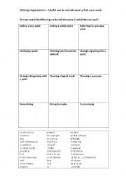 English Worksheet: Writing organisation - linking ideas - discourse markers