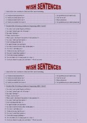 English Worksheet: WIsh sentences