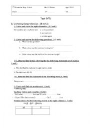 English Worksheet: MID TERM TEST 3 FOR 8TH FORMERS