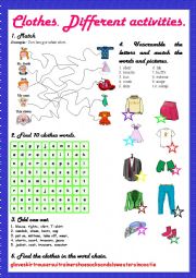 English Worksheet: Clothes. Different activities.