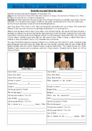 English Worksheet: Queen Mary I and Queen Elizabeth I