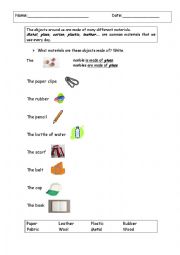 English Worksheet: The objects around us are made of different materials