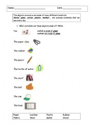 English worksheet: The objects around us are made of different materials