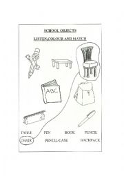 English Worksheet: School Objects. Match