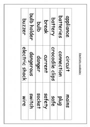 English Worksheet: electricity vocabuary and safety rules