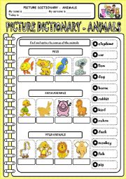 English Worksheet: Picture Dictionary - Animals