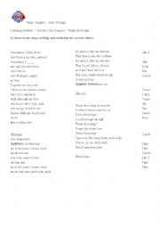English Worksheet: Listening Activity Complete the song 