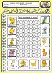 English Worksheet: Worksheet - Animals