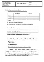 English Worksheet: MID -TERM TEST 