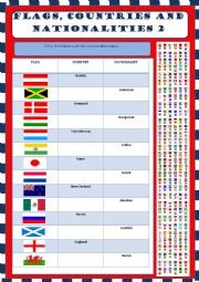 English Worksheet: Flags, countries and nationalities 2