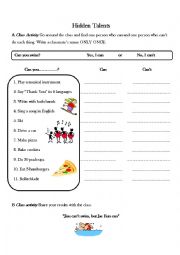 English Worksheet: can/cant