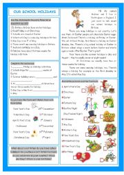 English Worksheet: Our School Holidays (Holidays, Festivals & Dates)