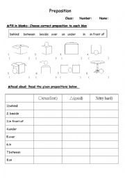 English Worksheet: Prepostion matching & reading 