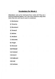 English worksheet: Vocab List 1