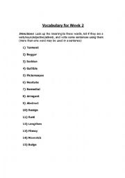 English worksheet: Vocab List 2