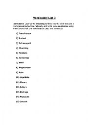 English worksheet: Vocab List 3