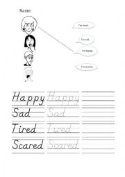 English Worksheet: Emotions: Match, Write and Draw