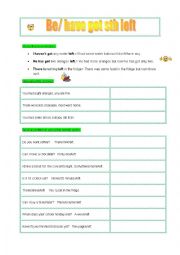 English Worksheet: have sth left- grammar and excercises with answers