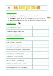 English worksheet: have sth left- grammar and excercises with answers