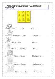 English Worksheet: POSSESSIVE ADJECTIVES /  POSSESSIVE PRONOUNS