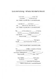 English Worksheet: Fill in the Blanks - Song: What a Wonderful World
