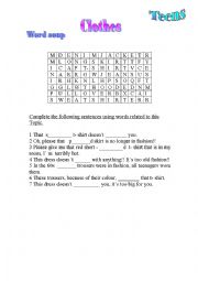 English Worksheet: Clothes Wordsoup