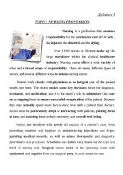 English Worksheet: NURSING PROFESSION