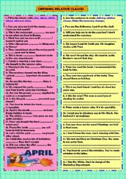 English Worksheet: Defining relative clauses (+ key)